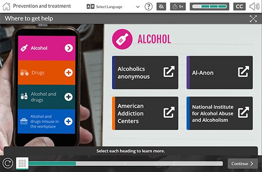Example course content - drug and alcohol misuse help