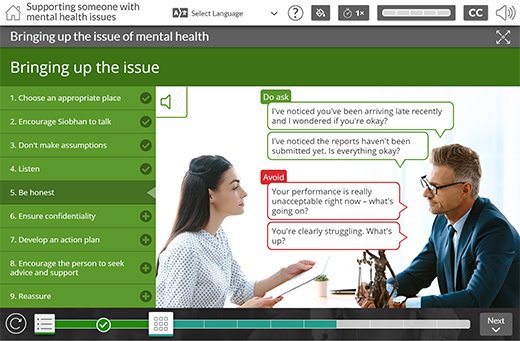 Course example - bringing up the issue of mental health